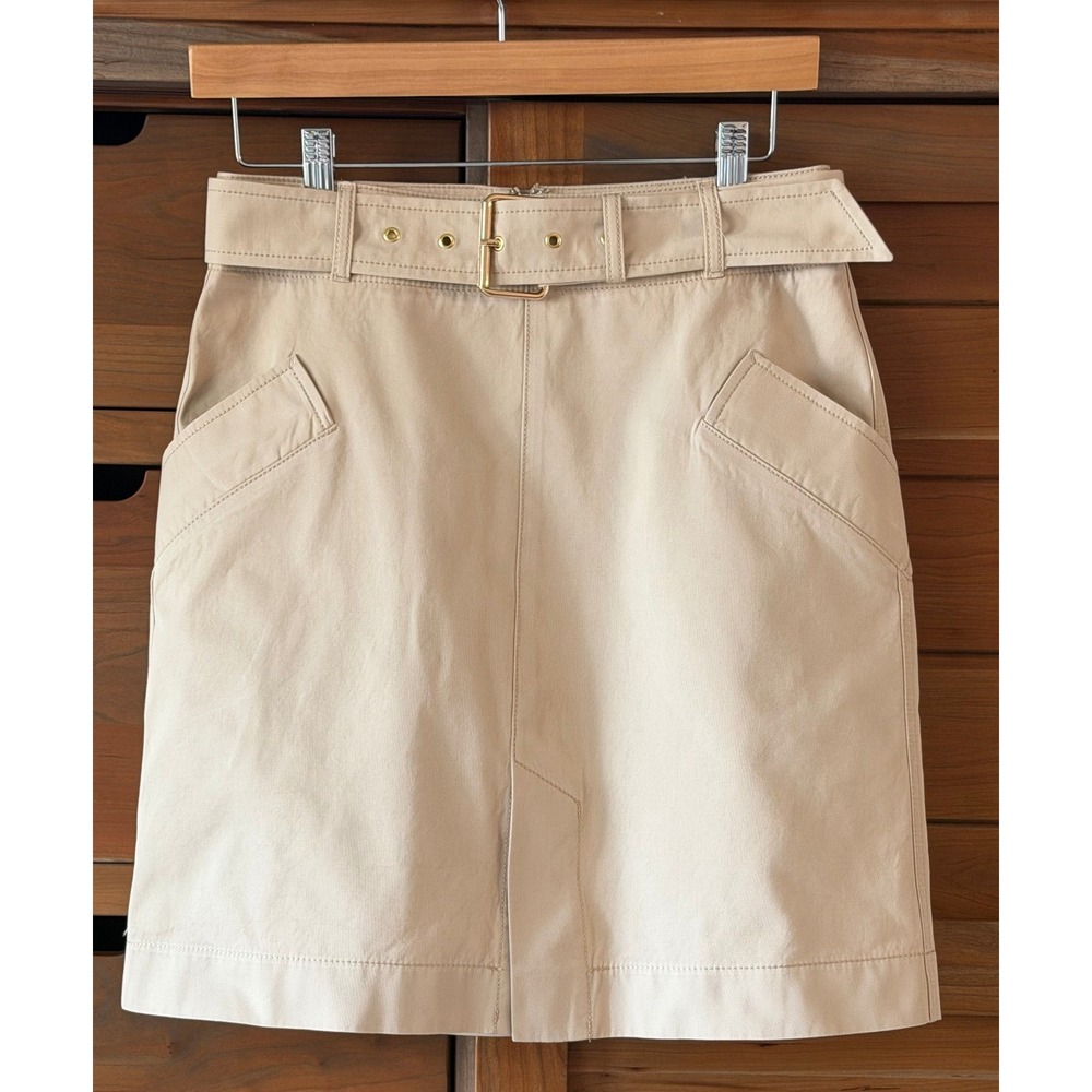 Ann Taylor Size 2 PETITE Belted Utility Mini Skirt Khaki Tan Trench Back Zip EUC